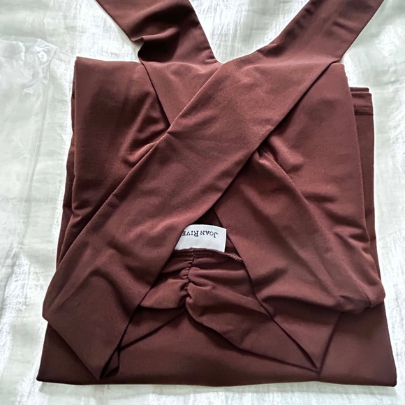NEW PHOTOS! TIE NECK TOP, BROWN, SIZE 3X, PULL OVER, 3/4 SLEEVES, SPANDEX KNIT, - Picture 7 of 11